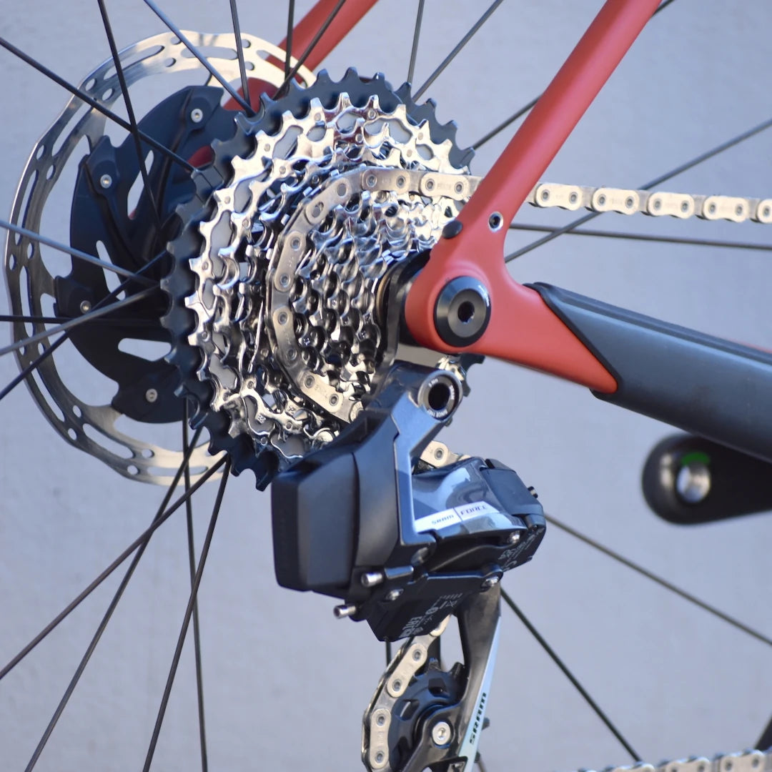 Santa Cruz Stigmata UDH-compatible hanger, running a Sram Rival 2x12 wireless derailleur